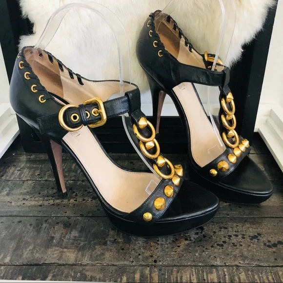 PRADA Leather Detailed T Strap Gold Stud Hardware accents buckle - Picture 2 of 7